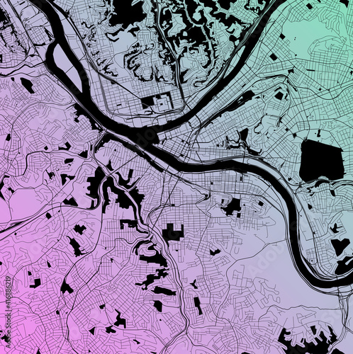 Pittsburgh, Pennsylvania, United States (USA) - Urban vector city map with parks, rail and roads, highways, minimalist town plan design poster, city center, downtown, transit network