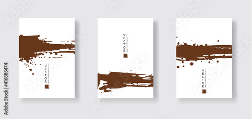 chocolate ink brush stroke on white background. Japanese style.