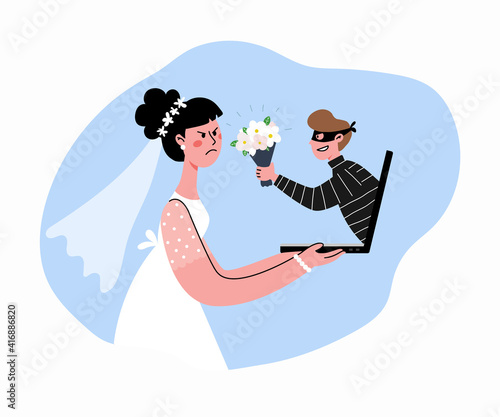A cheater tries to deceive a woman into marriage online.The woman is in shock.