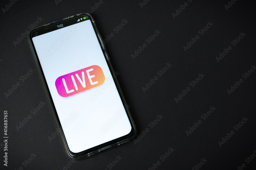 Phone with Live stream logo on black background Phone with Live stream logo on black background