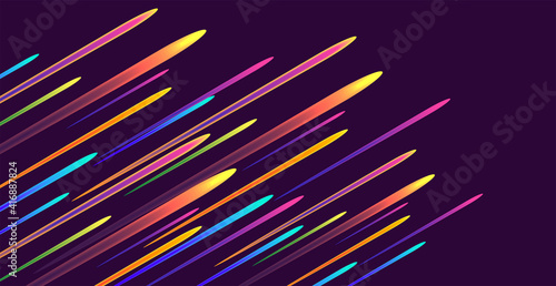 Multi colored speed lights, raising stars forming striped texture in the dark night sky, abstract background