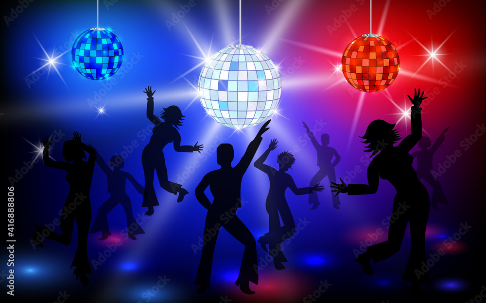 Disco ball with bright rays Soul , Party Time. Dancers. The entertainment facility in the past . Retro entertainment venue. Disco ball with bright rays Soul , Party Time. Dancers. The entertainment facility in the past . Retro entertainment venue.