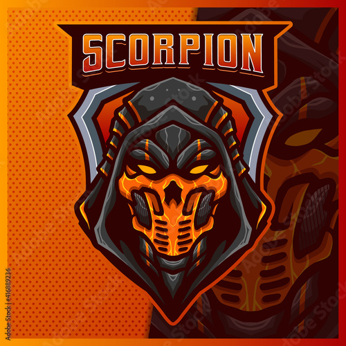 Scorpion Ninja mascot esport logo design illustrations vector template, Grim reaper Mask logo for team game streamer youtuber banner twitch discord
