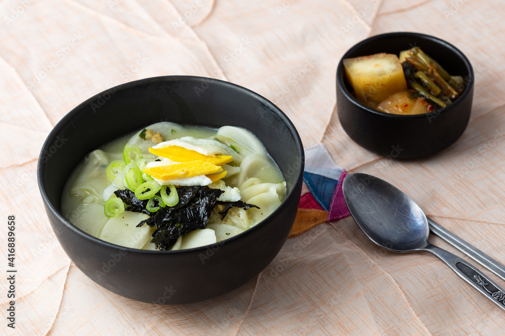 Traditional Korean rice cake and dumpling soup Traditional Korean rice cake and dumpling soup