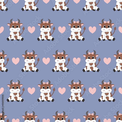 Cute cartoon cow. Vector illustration. Seamless pattern.	
