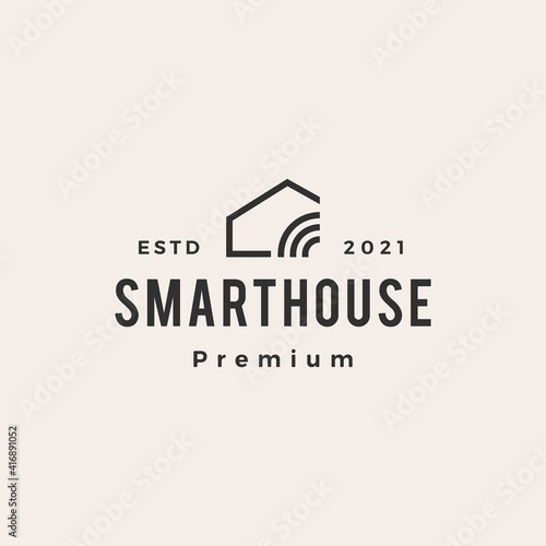 smart house signal wireless hipster vintage logo vector icon illustration