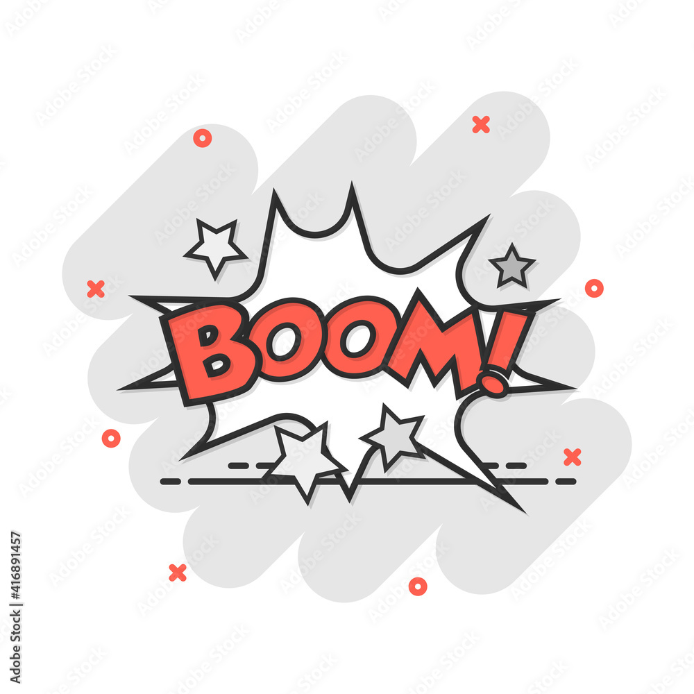 Vector cartoon boom comic sound effects icon in comic style. Sound bubble speech sign illustration pictogram. Boom business splash effect concept. Vector cartoon boom comic sound effects icon in comic style. Sound bubble speech sign illustration pictogram. Boom business splash effect concept.