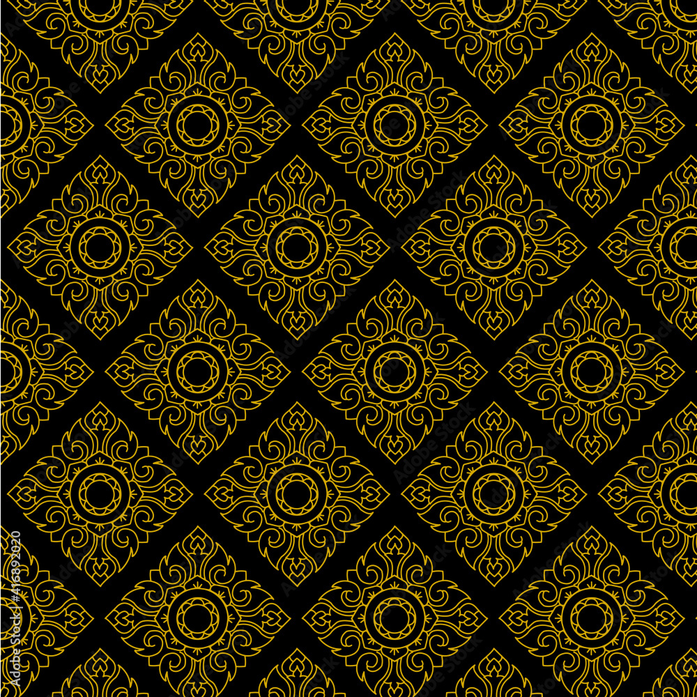 vector seamless Thai pattern elegant gold style in black background