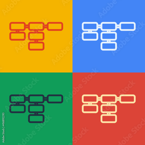 Pop art line Site map icon isolated on color background. Vector.