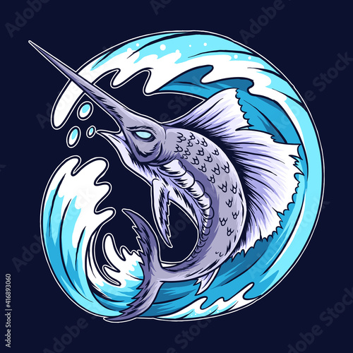 Marlin sword fish as a fishing team logo or mascot and can also be a symbol