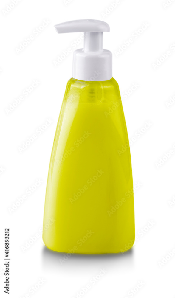 Yellow Plastic pump soap bottle without label Yellow Plastic pump soap bottle without label