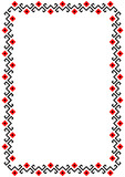 Bulgarian balkan national folklore embroidery style red, white and black ornamental border vector frame