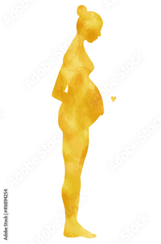 お団子ヘアの妊婦のヌードシルエット・黄色・たちポーズ・水彩テクスチャ
silhouette of a pregnant woman with her hair in a bun, nude, yellow water color texture, posing, standing.