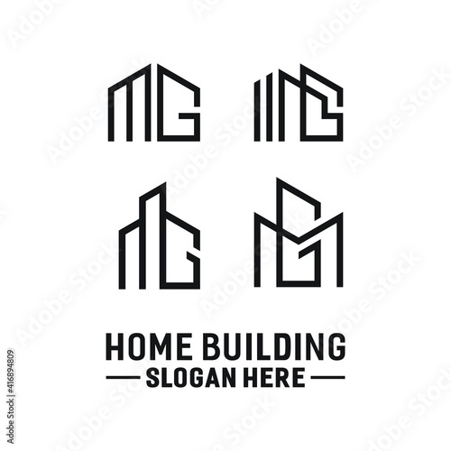 House home with initial M G for real estate business logo design
