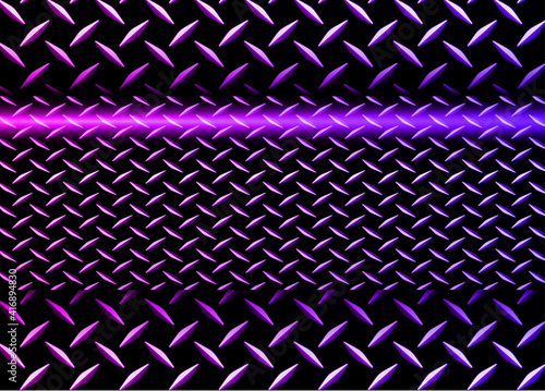 Background silver black metallic, 3d purple vector design with diamond plate sheet metal texture.