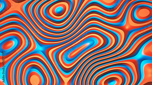 Abstract background, fancy blue and orange lines, circular striped pattern, 3D render illustration