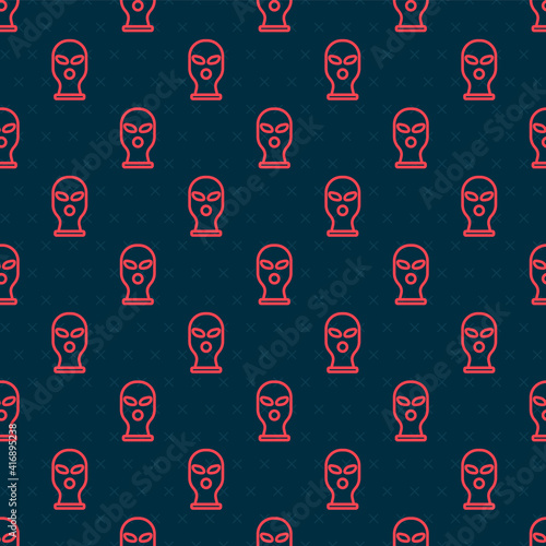 Red line Balaclava icon isolated seamless pattern on black background. A piece of clothing for winter sports or a mask for a criminal or a thief. Vector.