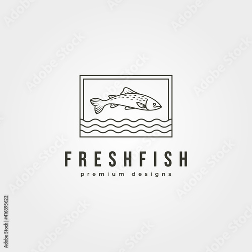 fish line icon logo vector design, fish jump and water symbol illustration design