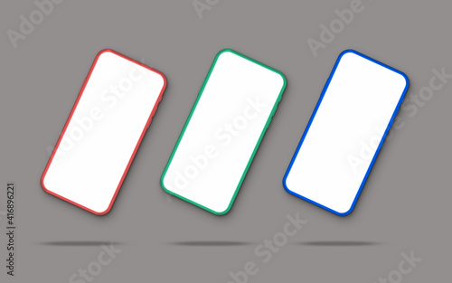 red green and blue phone screens mockup with dark grey background