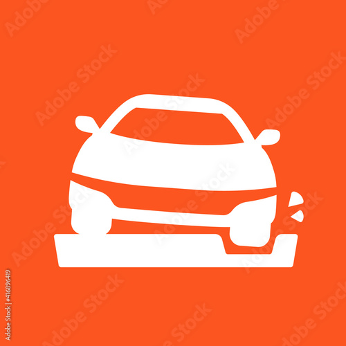 pothole icon with a car and road, vector