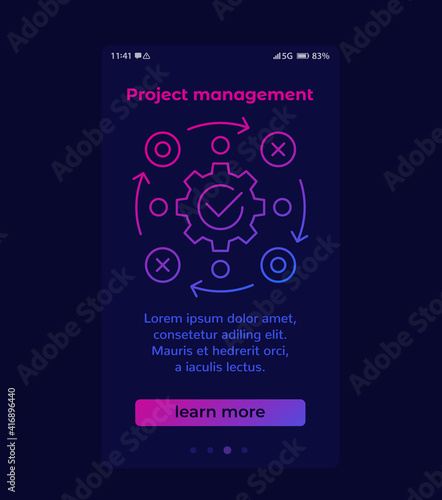 project management mobile banner with line icon