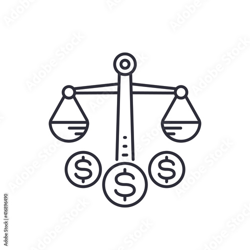 Scales and money, financial balance line icon