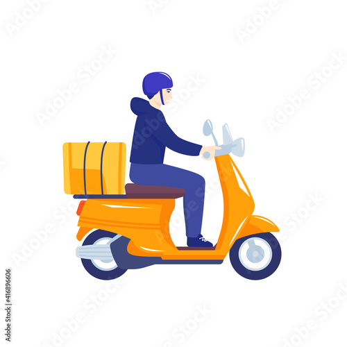 courier riding scooter  delivery worker on motorcycle isolated on white  vector
