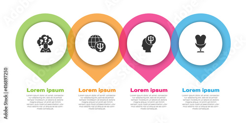 Set Head with question mark, Psychology, Psi, and Armchair. Business infographic template. Vector.