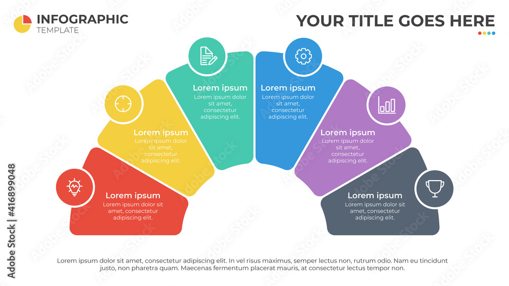 6 steps or list diagram, half circle infographic element vector, layout element template for presentation, banner, report, annual, website, etc - obrazy, fototapety, plakaty 