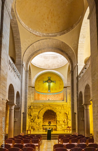 Interior of medieval Church of the Flagellation at Via Dolorosa street in eastern Islamic quarter of Jerusalem Old City in Israel photo