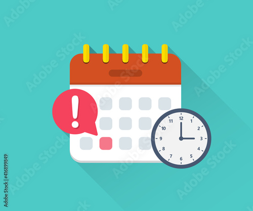 Calendar deadline with clock in a flat design