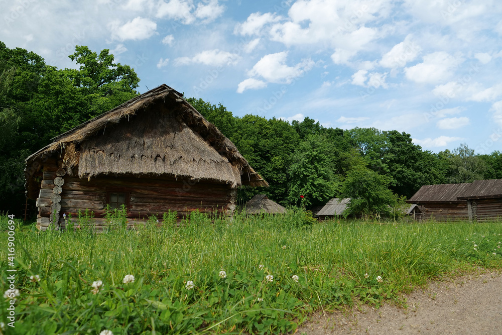 Ancient village with wooden buildings