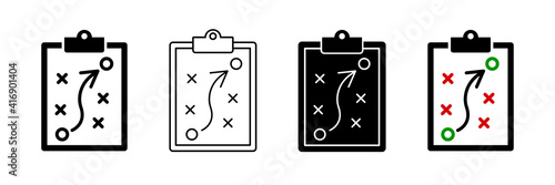 Set of sport tactical board icons, tactics business. Tactical plan board, modern and editable tactics icons. Vector illustration.