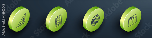 Set Isometric Triangular ruler, Calculator, Solar system and Calendar first september date icon. Vector.