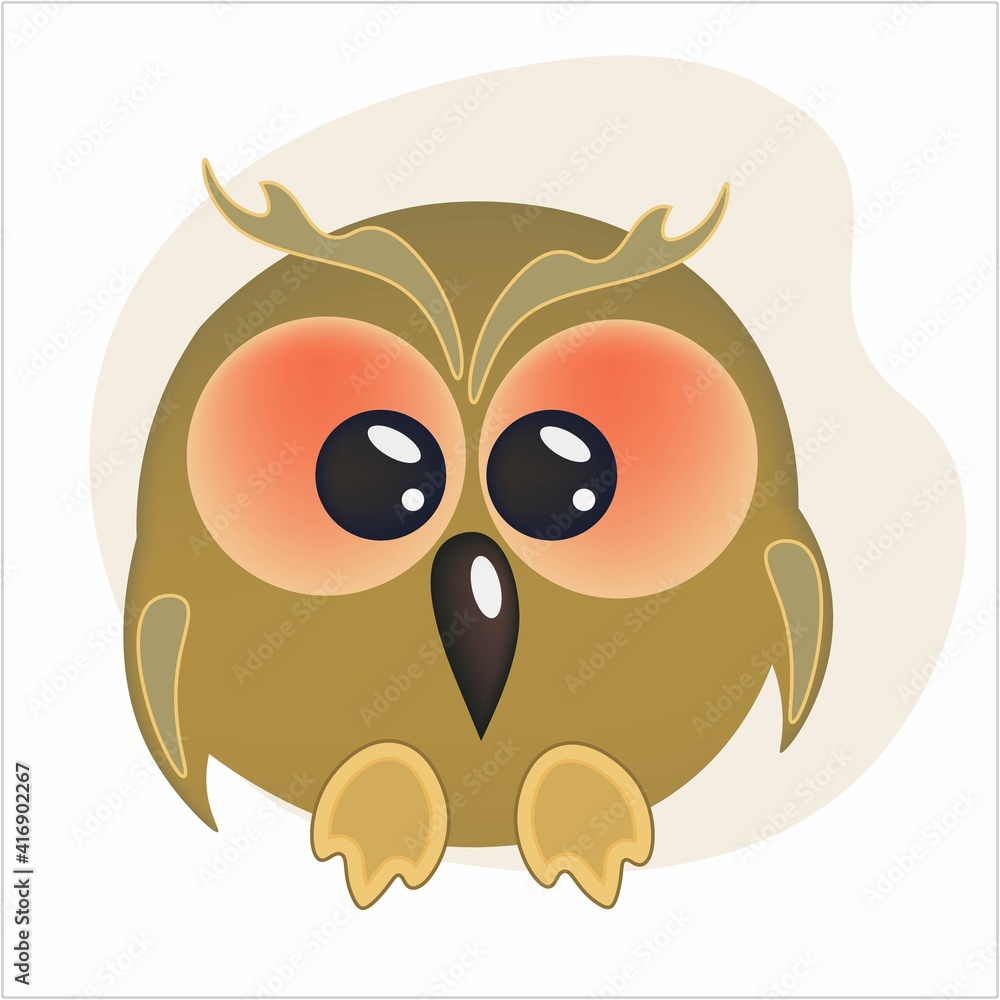Obraz premium Cute cartoon owl with big kind eyes.Wise charac ter mascot. Vector illustration on white background.