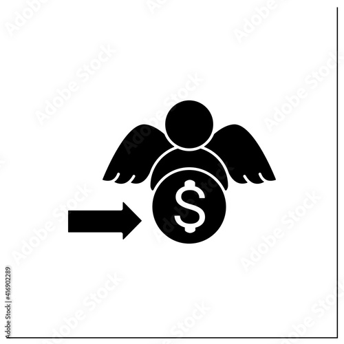 Angel investors glyph icon. Investors who help willing to invest in promising, start-up opportunities. Good funding source. Filled flat sign. Isolated silhouette vector illustration