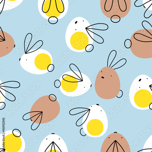 Seamless vector easter bunny pattern. Rabbit and eggs endless background. EPS 10
