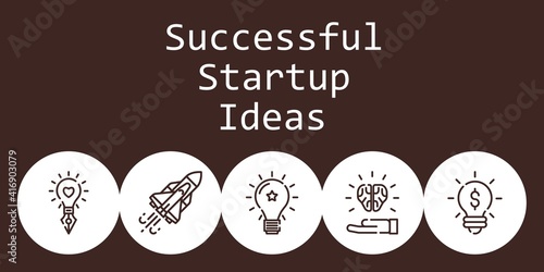 successful startup ideas background concept with successful startup ideas icons. Icons related idea, space shuttle