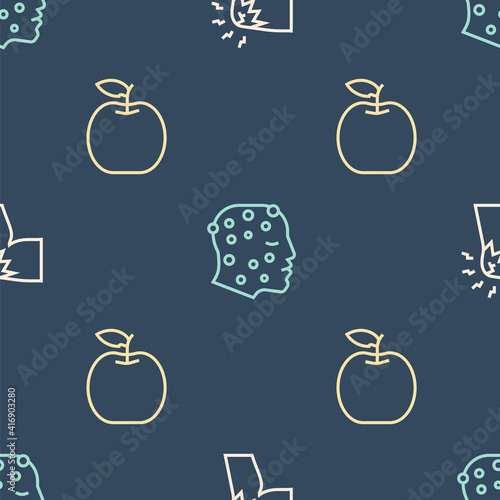 Set line Joint pain, knee pain, Apple and Psoriasis or eczema rash on seamless pattern. Vector.