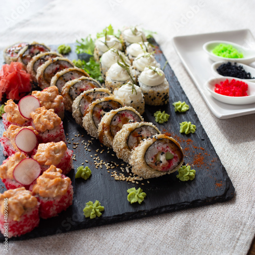 
Set of different rolls with wasabi and imber