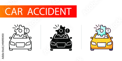 icons set, car accident, use of a faulty vehicle