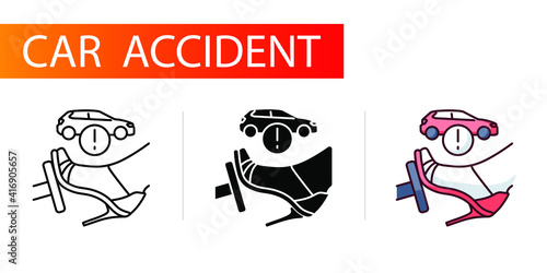 icons set, car accident, high-heeled shoes