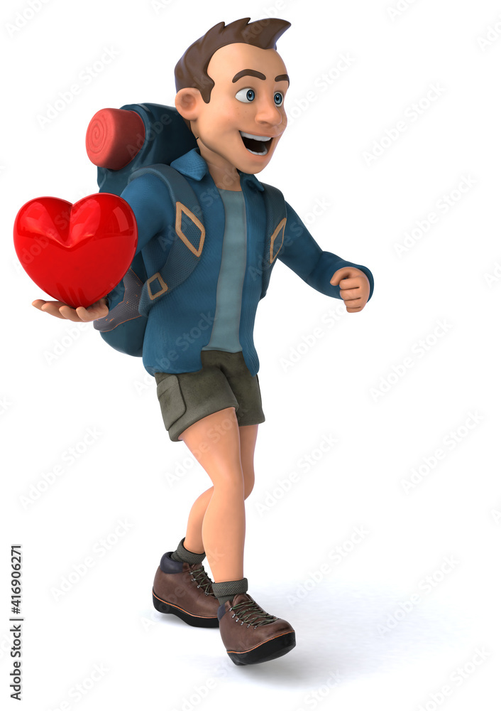 Fun illustration of a 3D cartoon backpacker