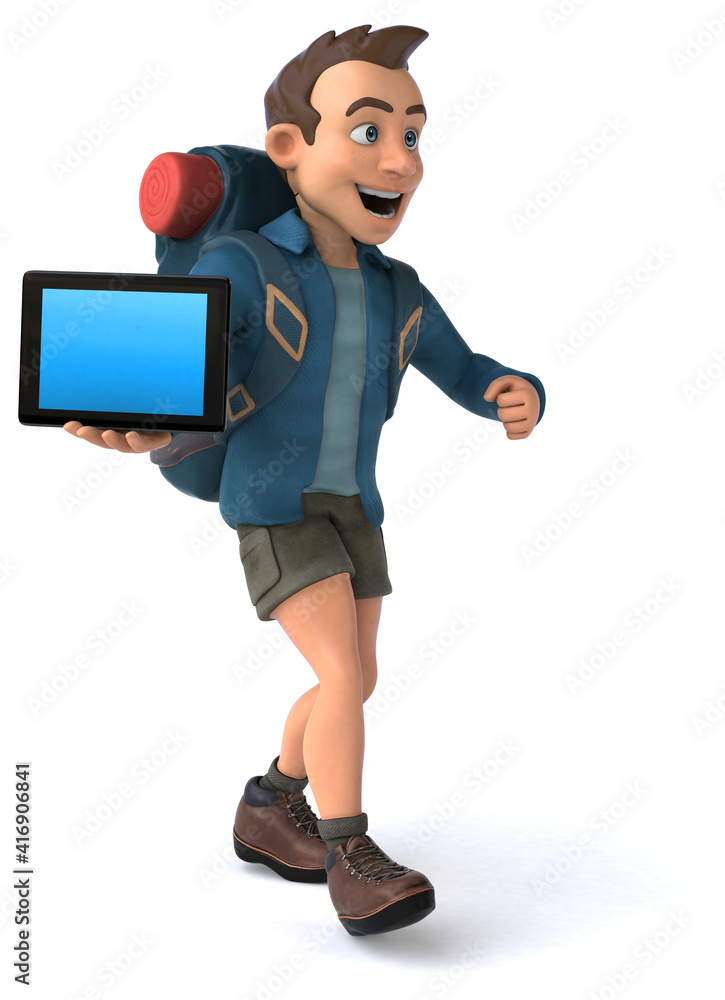 Fun illustration of a 3D cartoon backpacker Fun illustration of a 3D cartoon backpacker