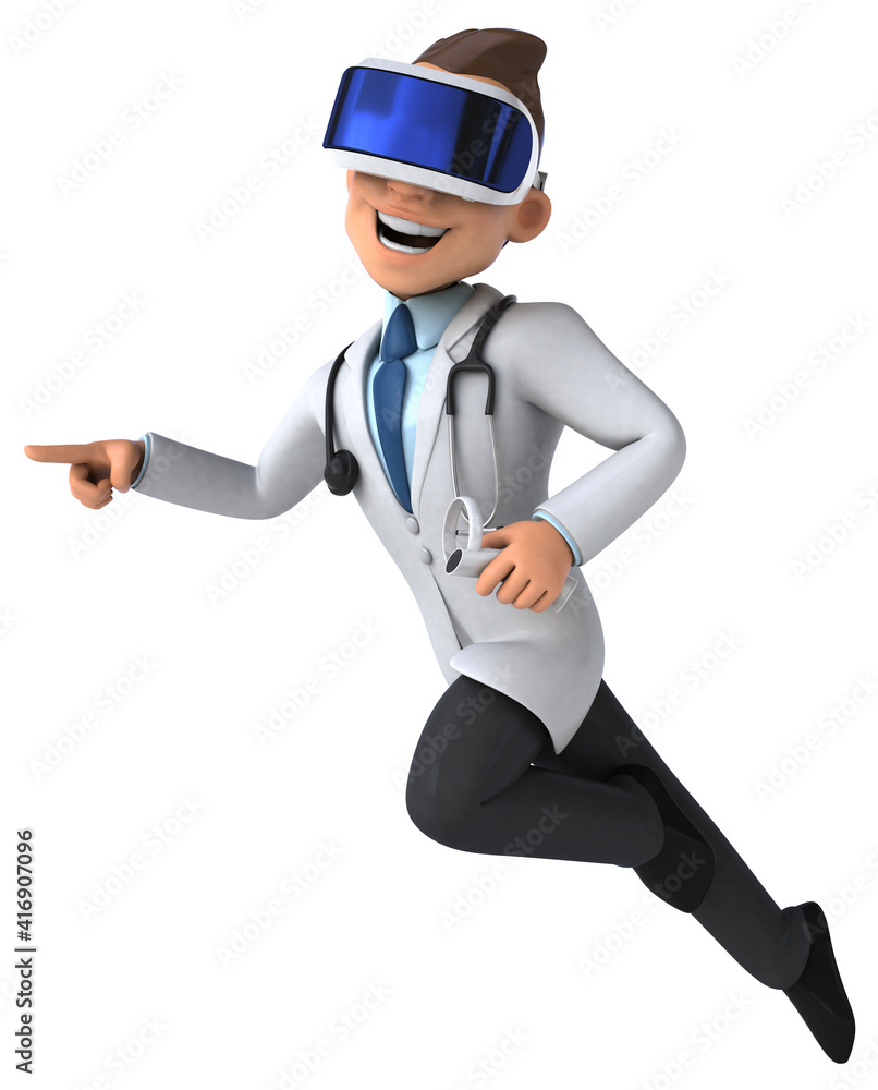 Fun 3D Illustration of a doctor with a VR Helmet Fun 3D Illustration of a doctor with a VR Helmet