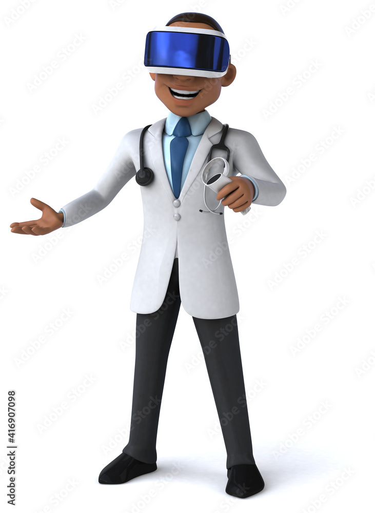 Fun 3D Illustration of a doctor with a VR Helmet