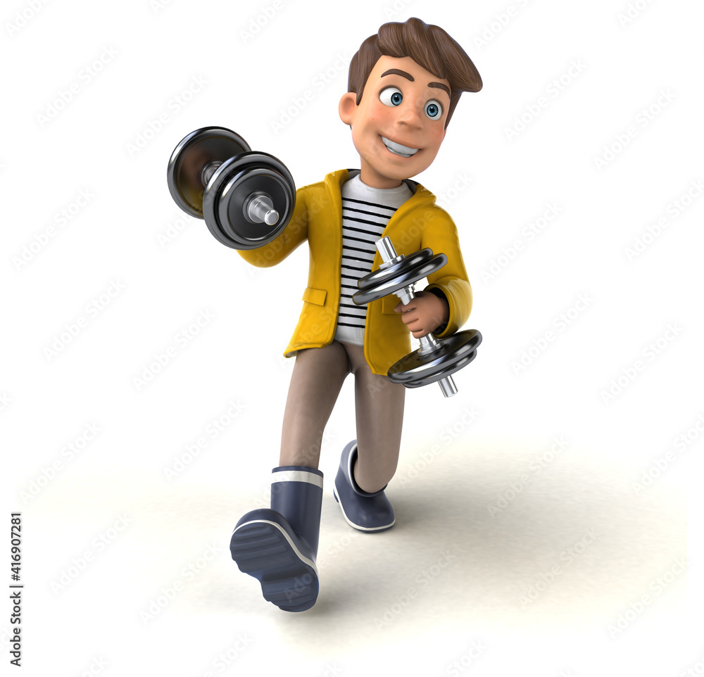 Fun 3D Illustration of a cartoon kid with rain gear Fun 3D Illustration of a cartoon kid with rain gear
