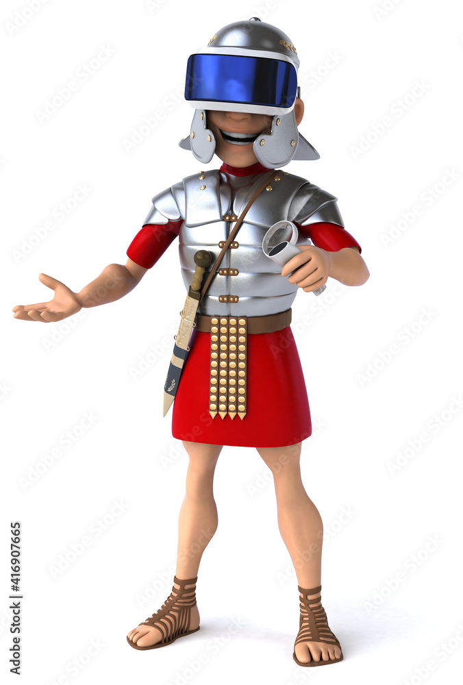 Naklejka premium Fun 3D Illustration of a roman soldier with a VR Helmet