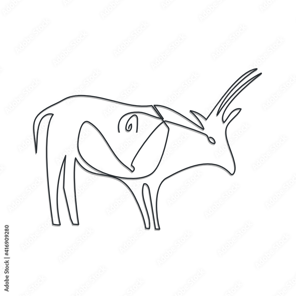 Fototapeta premium bull one line cave drawing vector illustration