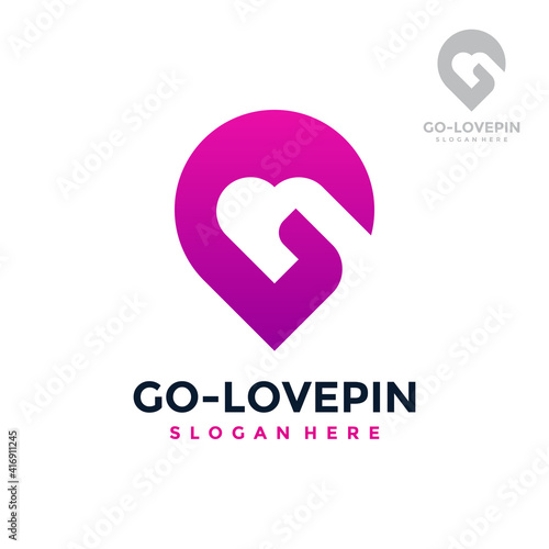 Letter G for love location logo design template. Concept of favorite place isolated with flat style icon modern. Creative map pointer with heart vector symbol.